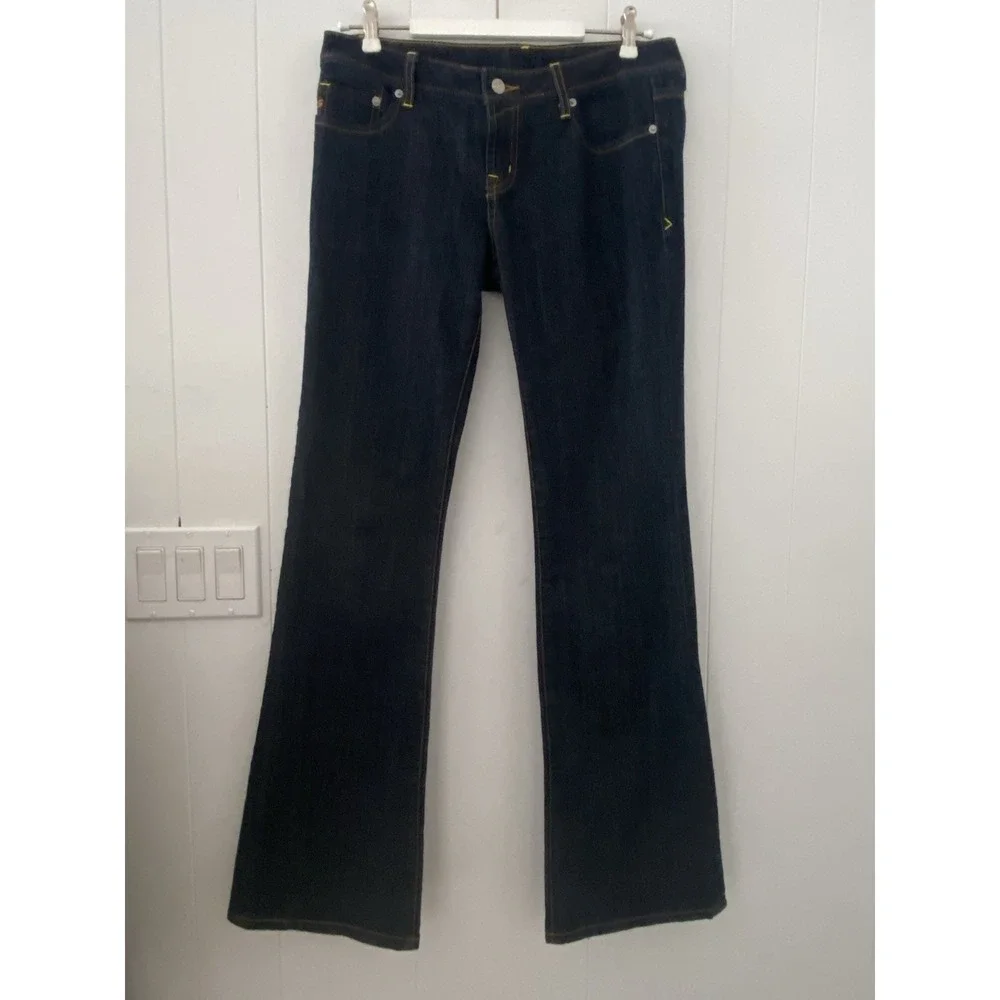 Seven7 Jeans Womens 31 Blue Dark Wash Mid Rise Bootcut Rhinstone Pocket‎